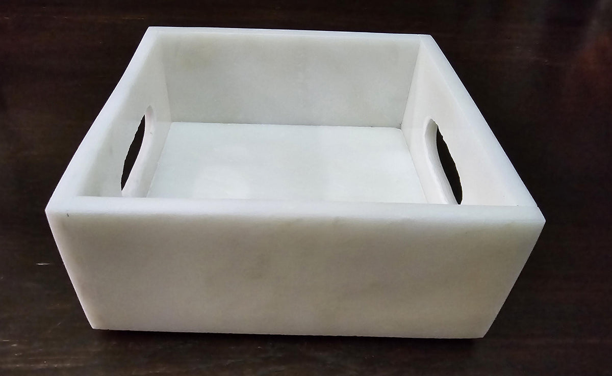 White Carrara Marble Napkin Holder 7 1/4"×7 1/4" height 3 1/2" with side handles holds 6" napkins perfectly FREE SHIPPING