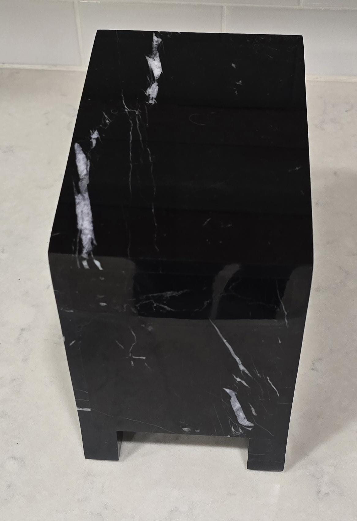 Handmade Nero Marquina Marble Pet Urn, Modern Memorial