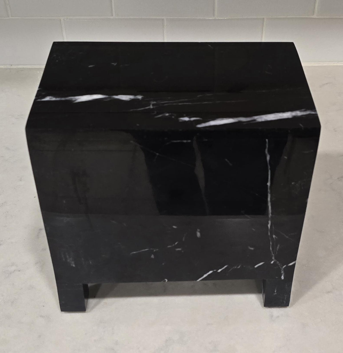 Handmade Nero Marquina Marble Pet Urn, Modern Memorial