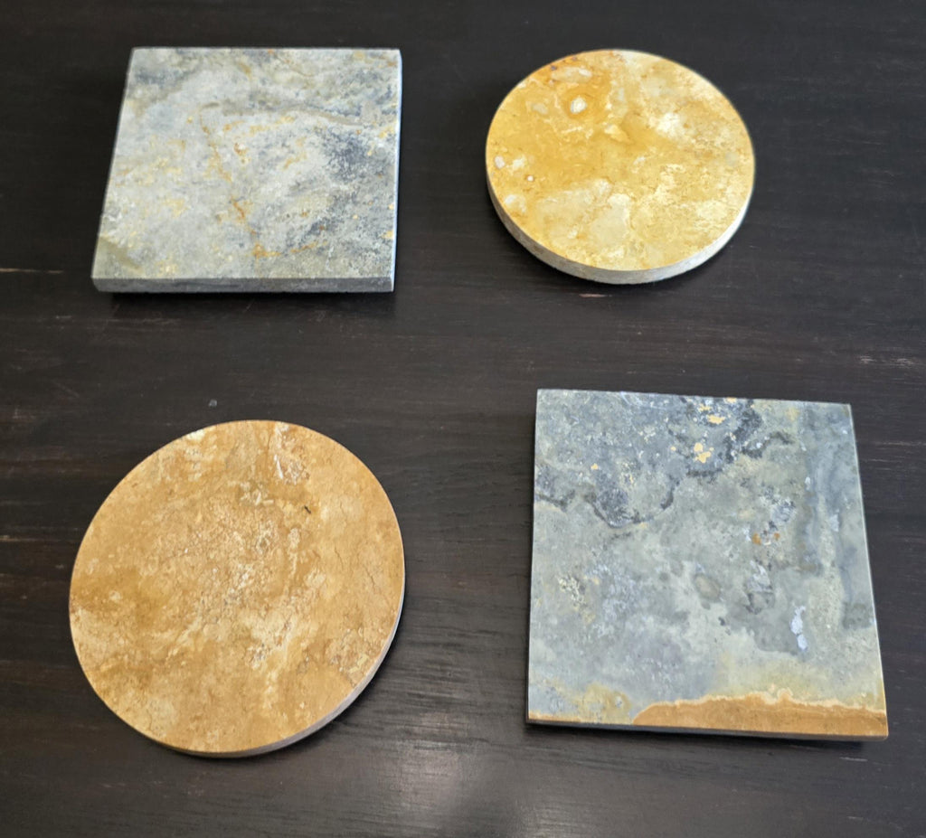 Handmade Golden Cream Limestone Coasters, Set of 4