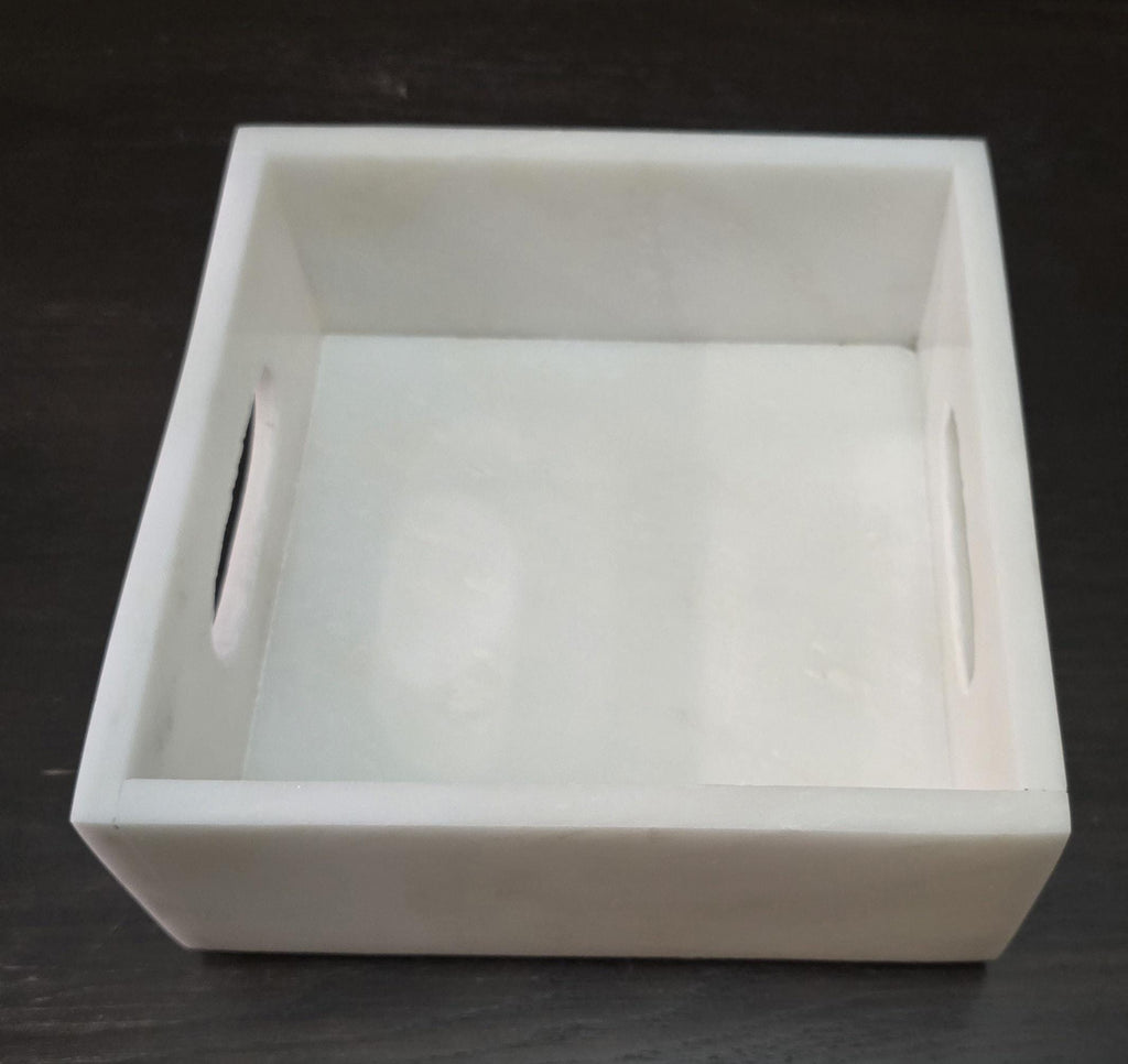 White Carrara Marble Napkin Holder 7 1/4"×7 1/4" height 3 1/2" with side handles holds 6" napkins perfectly FREE SHIPPING