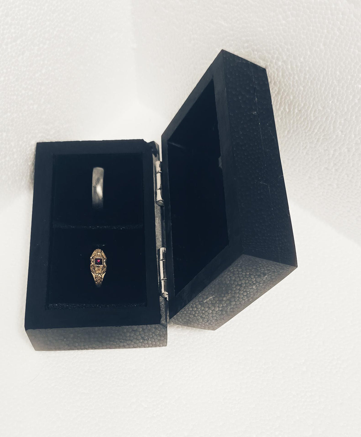 Nero Marquina Marble Double Ring Box a beautiful box perfect for a proposal or display a perfect keepsake that will be treasure forever