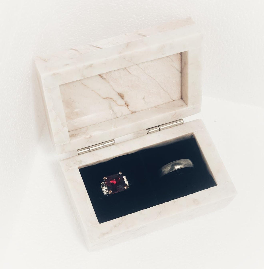 Coral Notte Marble Double Ring Box, Engagement Ring Keepsake