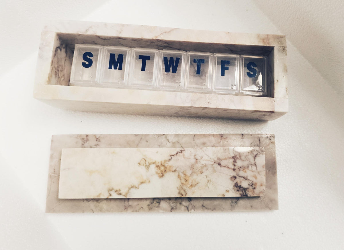 Dynasty Cream marble box weekly pill box 7"×2 1/4" height 2 3/8" box with weakly pill organizer FREE SHIPPING