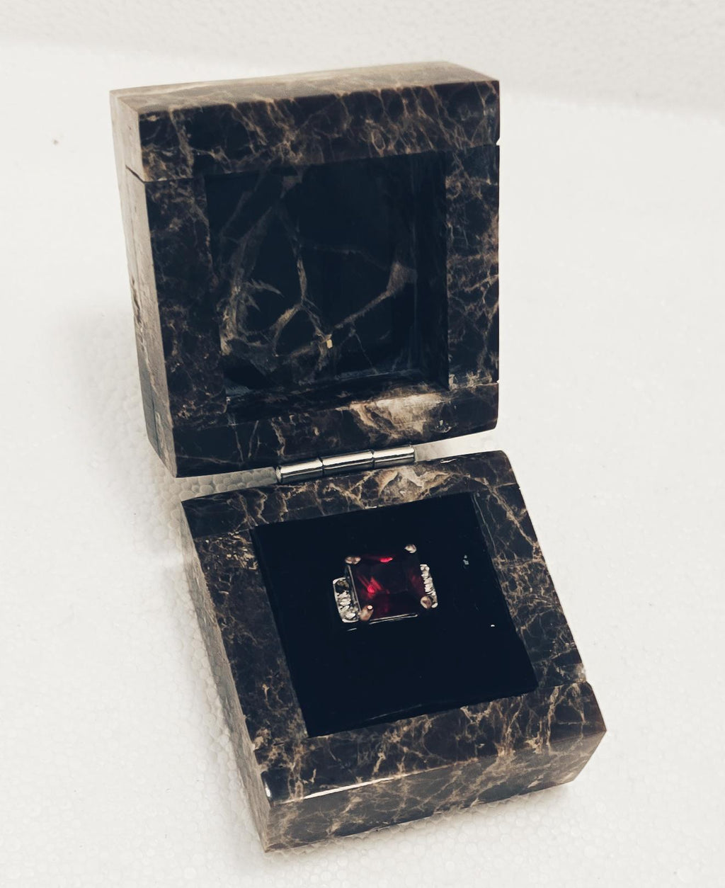 Emperador Dark Marble Ring Box a beautiful box perfect for a proposal or display a perfect keepsake that will be treasure forever