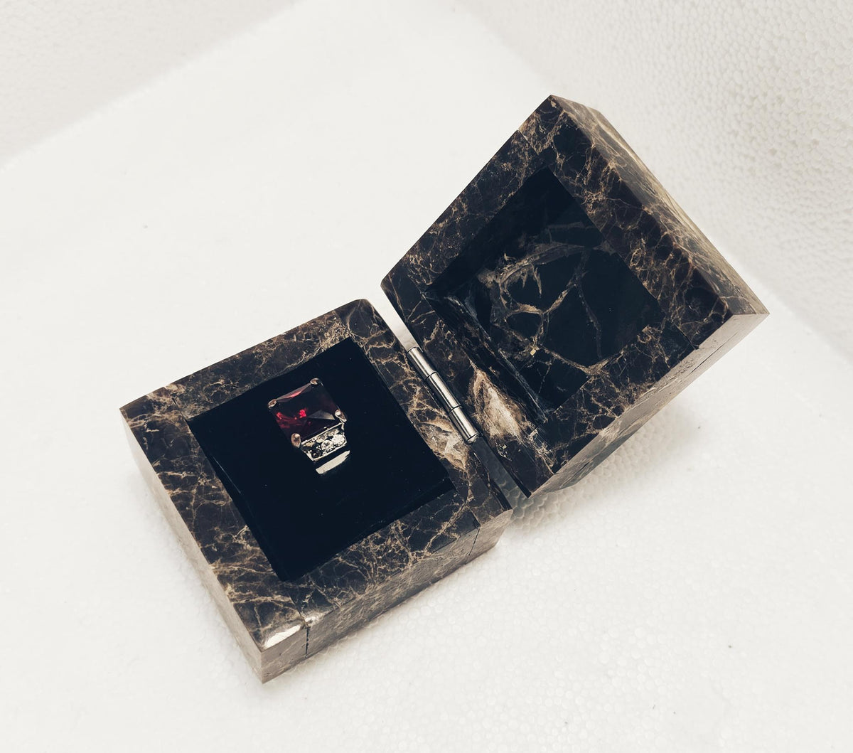 Emperador Dark Marble Ring Box a beautiful box perfect for a proposal or display a perfect keepsake that will be treasure forever