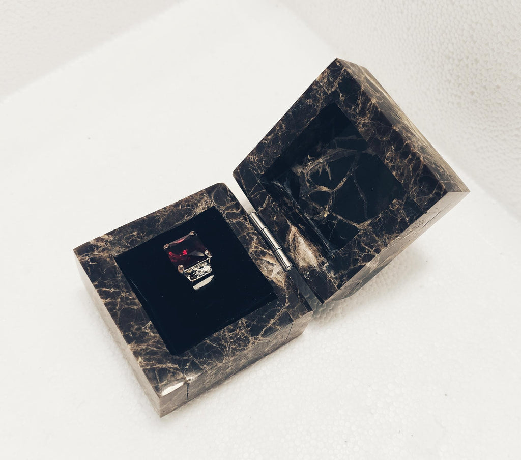 Emperador Dark Marble Ring Box a beautiful box perfect for a proposal or display a perfect keepsake that will be treasure forever
