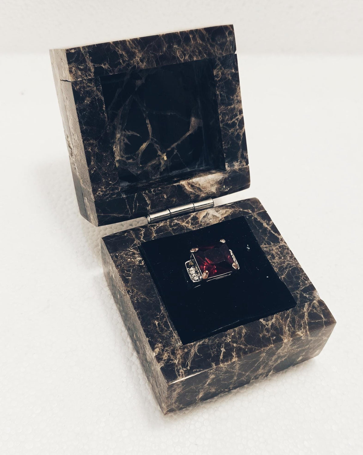 Emperador Dark Marble Ring Box a beautiful box perfect for a proposal or display a perfect keepsake that will be treasure forever