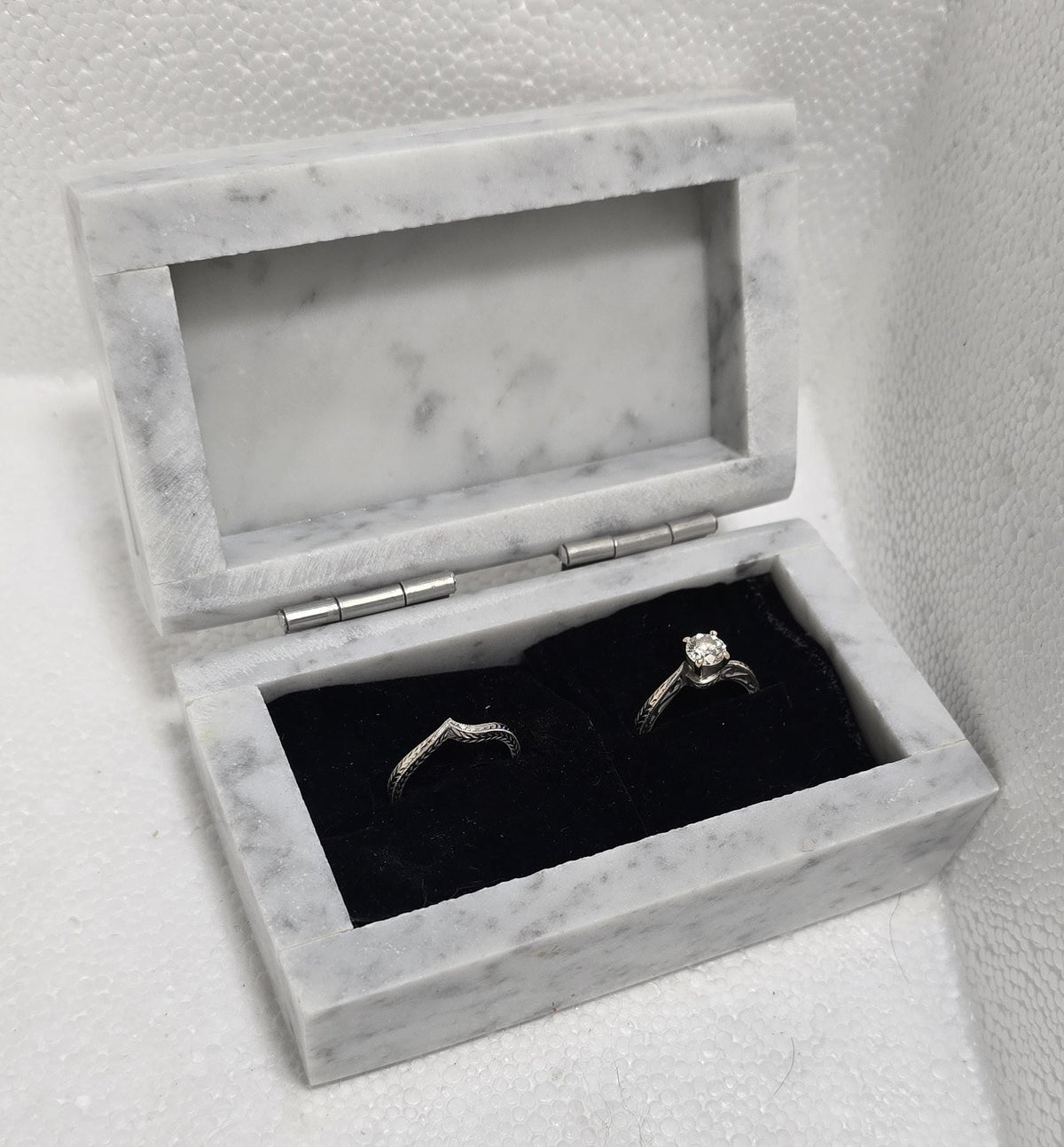 Bianco Carrara Marble Double Ring Box a beautiful box perfect for a proposal or display a perfect keepsake that will be treasure forever