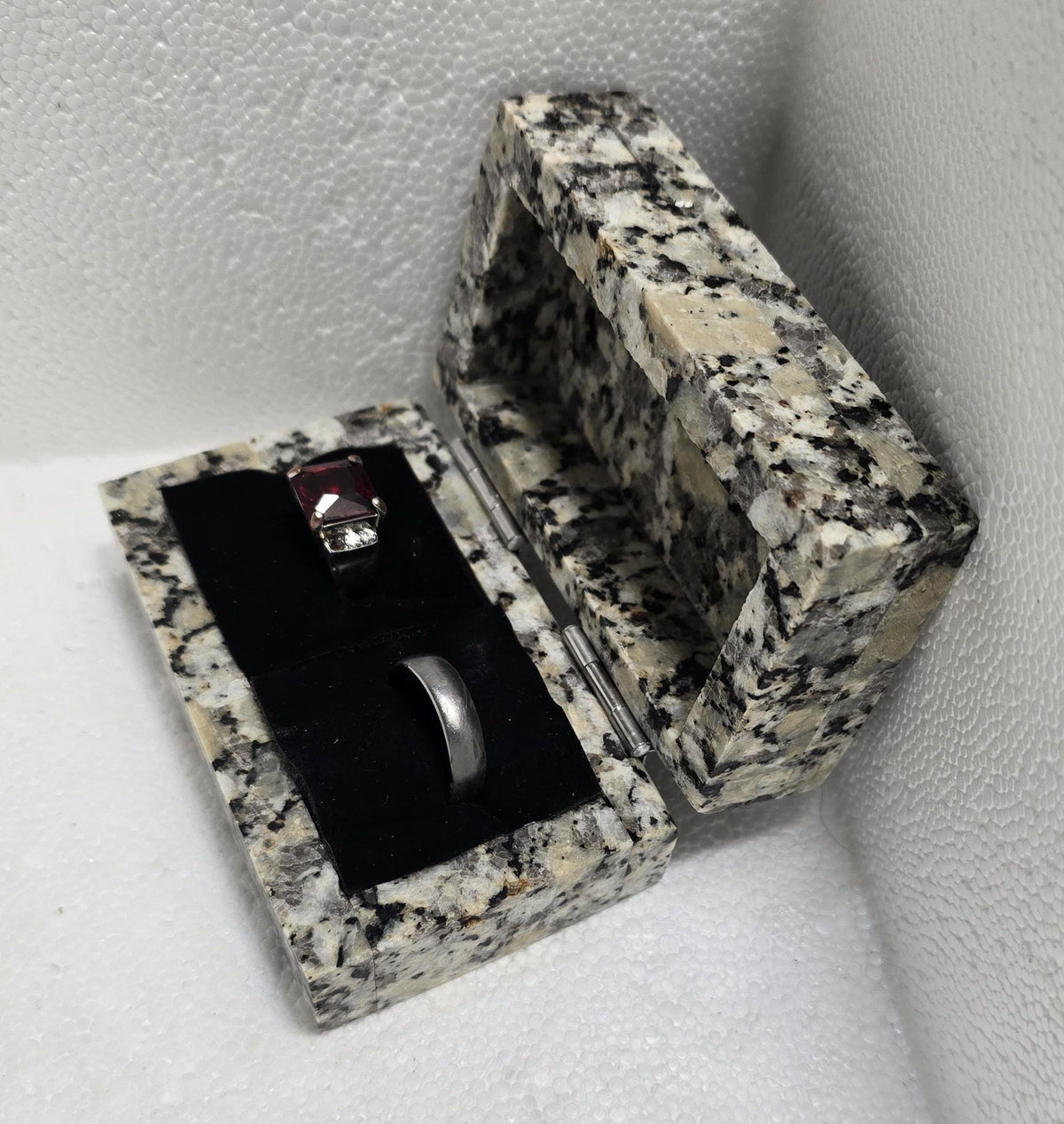 Rockville White Granite Double Ring Box a beautiful box perfect for a proposal or display a perfect keepsake that will be treasure forever