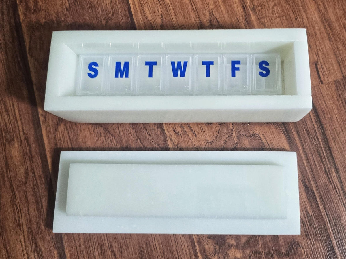 White Carrara weekly pill organizer box 7"×2 1/4" height 2 3/8" box with weakly pill organizer FREE SHIPPING