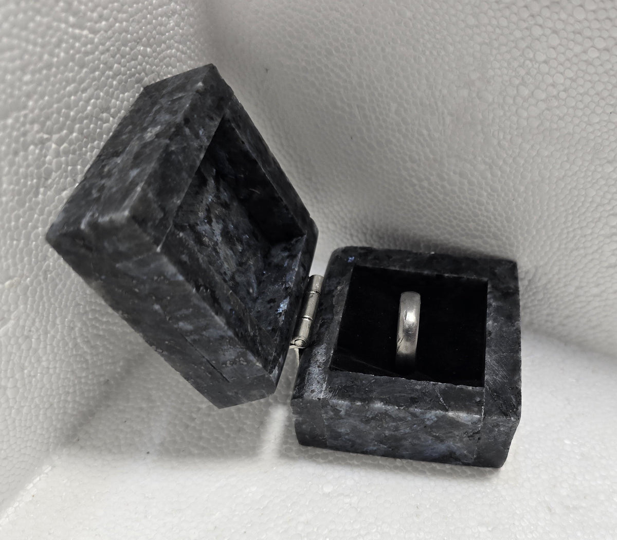 Blue Pearl Granite Ring Box a beautiful box perfect for a proposal or display a perfect keepsake that will be treasure forever