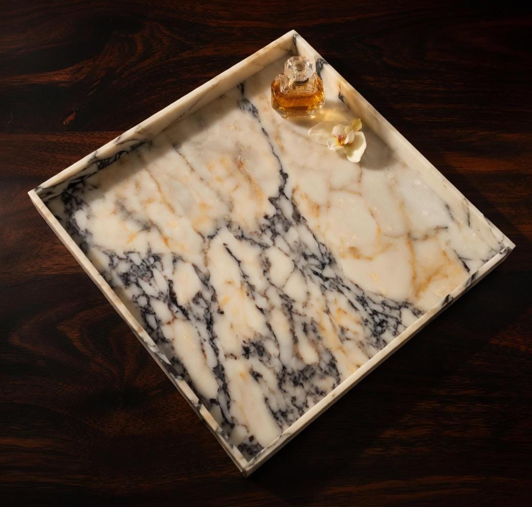 Amaretto Viola Marble Tray 20"×20" height 2", Elegant Purple & White Stone free shipping
