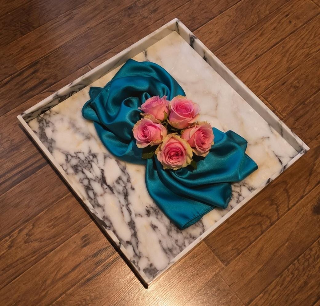 Amaretto Viola Marble Tray 20"×20" height 2", Elegant Purple & White Stone free shipping
