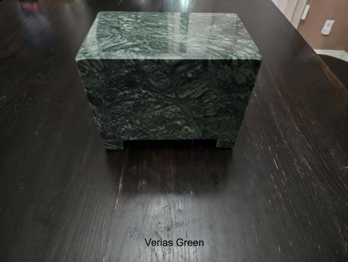 Handmade Stone Pet Urn 8 1/2" x 5 1/2" Height 6 1/2" avaliable in a variety of stone types and colors. Free Shipping.