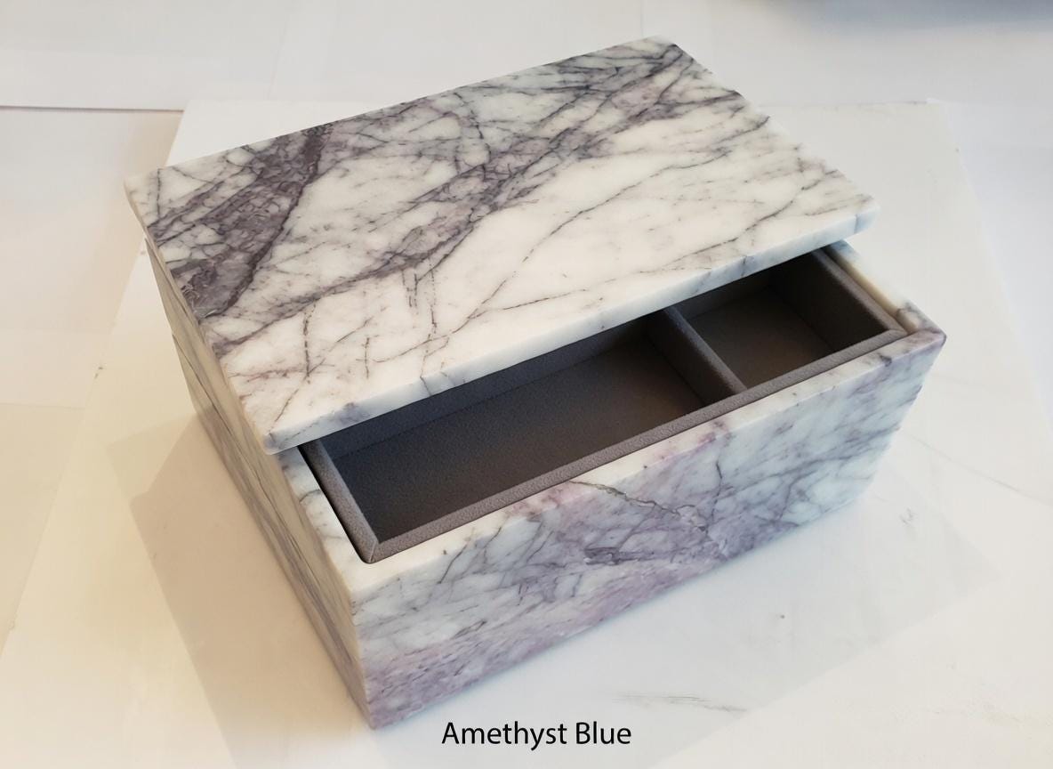3 Tiered Large Amethyst Blue Marble Jewelry Box 9 1/2" × 6" height 4 3/4" Handmade Handcrafted Free Shipping