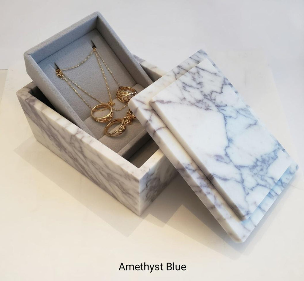 3 Tiered Large Amethyst Blue Marble Jewelry Box 9 1/2" × 6" height 4 3/4" Handmade Handcrafted Free Shipping