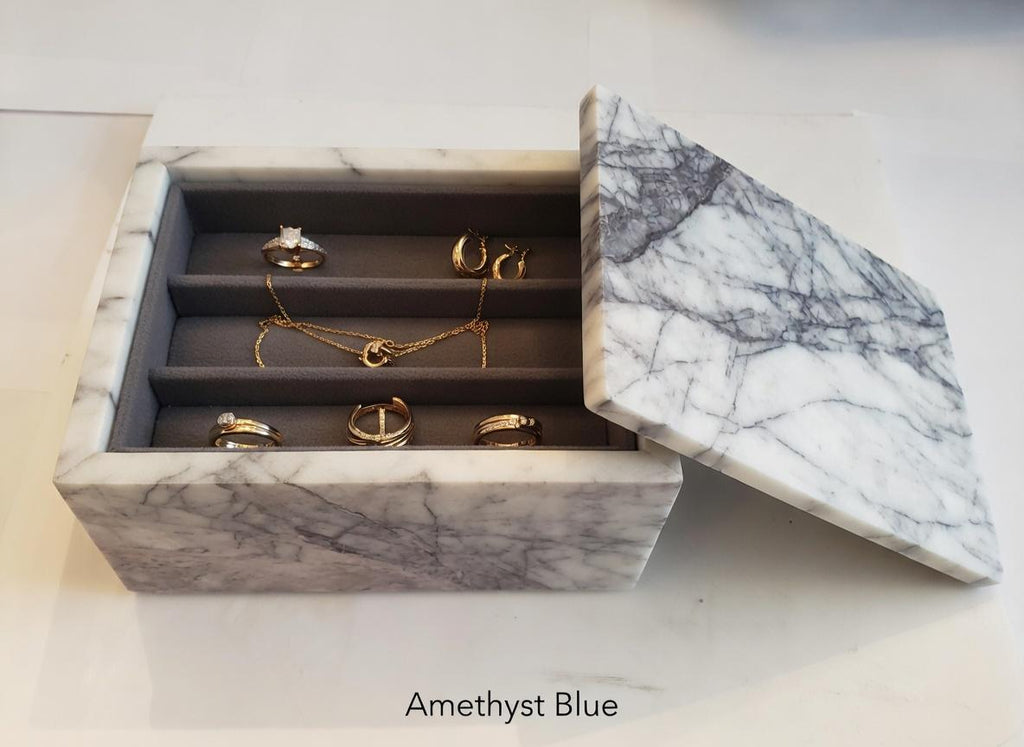 3 Tiered Large Amethyst Blue Marble Jewelry Box 9 1/2" × 6" height 4 3/4" Handmade Handcrafted Free Shipping