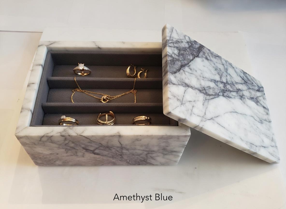 3 Tiered Large Amethyst Blue Marble Jewelry Box 9 1/2" × 6" height 4 3/4" Handmade Handcrafted Free Shipping