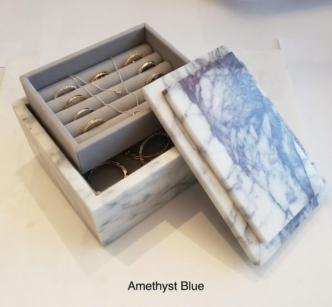 3 Tiered Large Amethyst Blue Marble Jewelry Box 9 1/2" × 6" height 4 3/4" Handmade Handcrafted Free Shipping