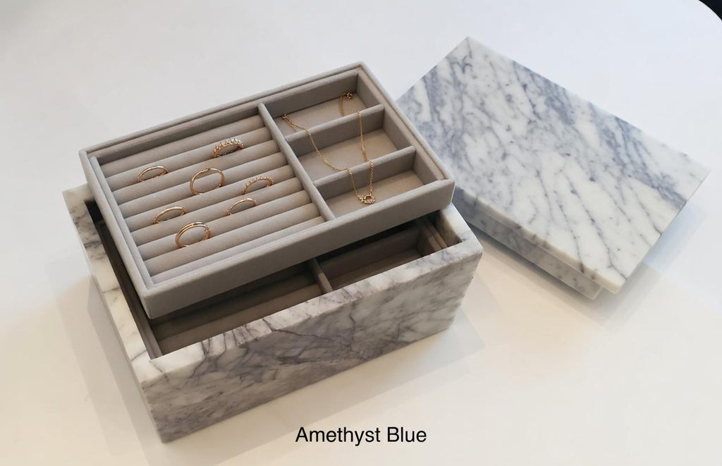 3 Tiered Large Amethyst Blue Marble Jewelry Box 9 1/2" × 6" height 4 3/4" Handmade Handcrafted Free Shipping