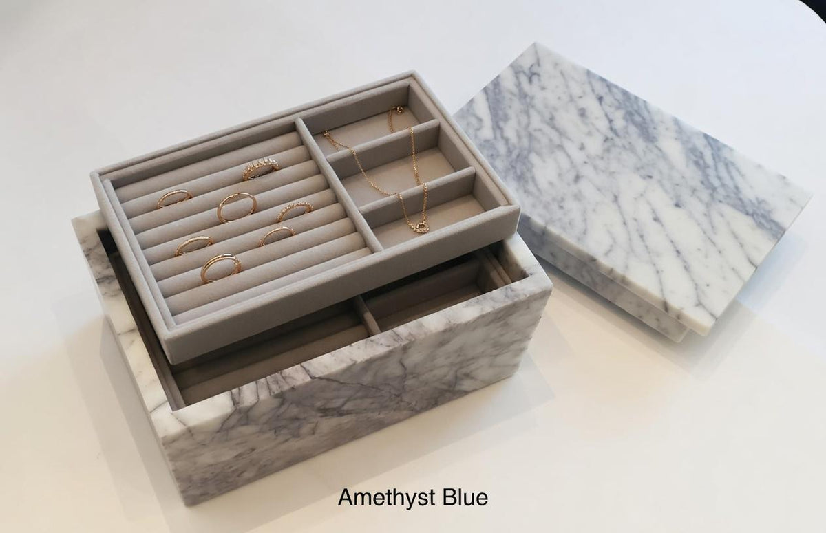 3 Tiered Large Amethyst Blue Marble Jewelry Box 9 1/2" × 6" height 4 3/4" Handmade Handcrafted Free Shipping