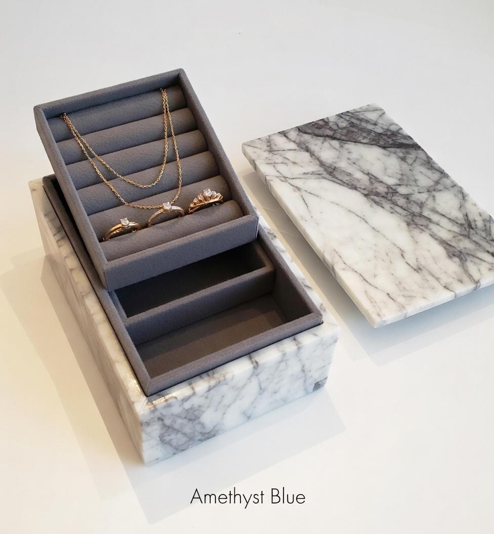 3 Tiered Large Amethyst Blue Marble Jewelry Box 9 1/2" × 6" height 4 3/4" Handmade Handcrafted Free Shipping
