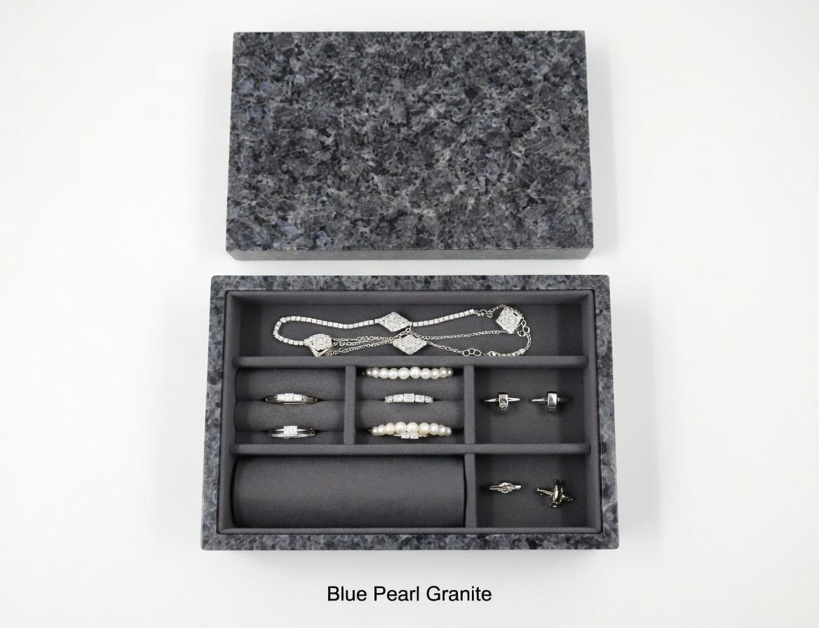 3 Tiered Blue Pearl Granite Jewelry box 9 1/2" × 6" height 4 3/4" Handmade Handcrafted Free Shipping