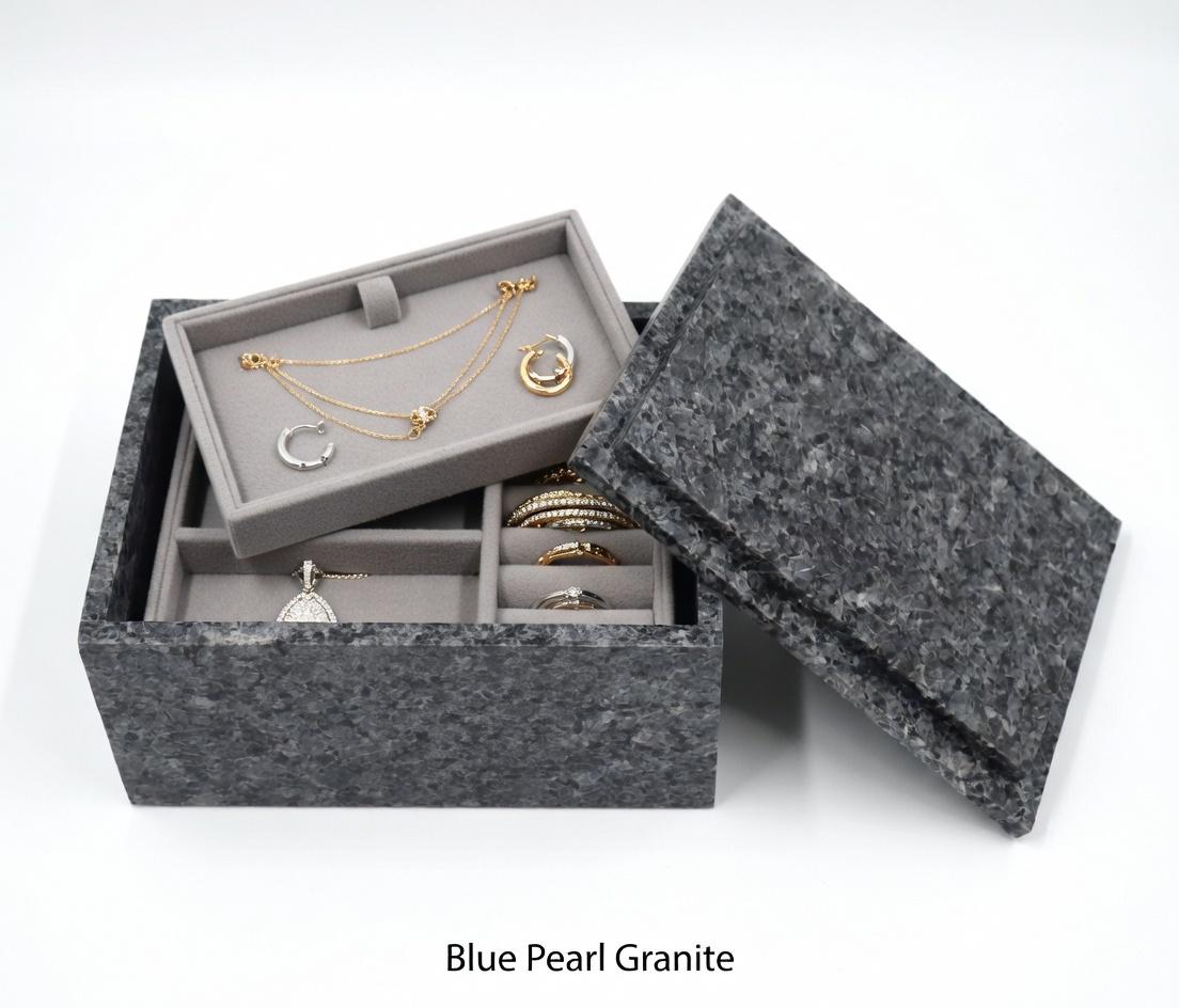 3 Tiered Blue Pearl Granite Jewelry box 9 1/2" × 6" height 4 3/4" Handmade Handcrafted Free Shipping
