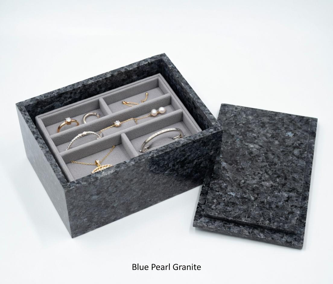 3 Tiered Blue Pearl Granite Jewelry box 9 1/2" × 6" height 4 3/4" Handmade Handcrafted Free Shipping