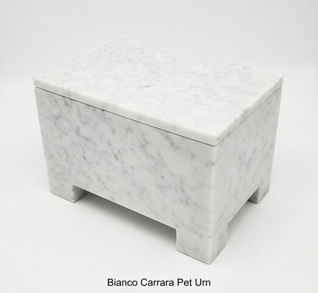 Handmade Bianco Carrara Marble Pet Urn, Modern Memorial,  a beautiful tribute to keep your ashes and memories forever