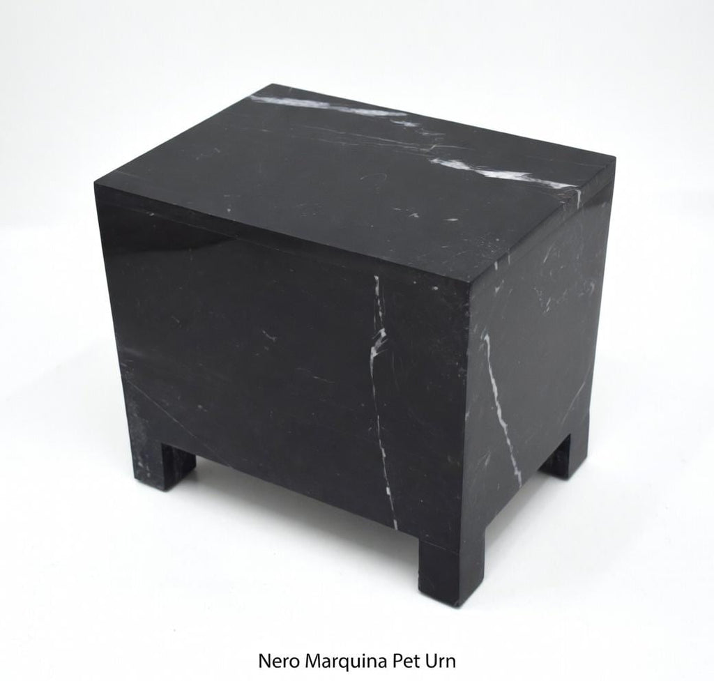 Handmade Nero Marquina Marble Pet Urn, Modern Memorial
