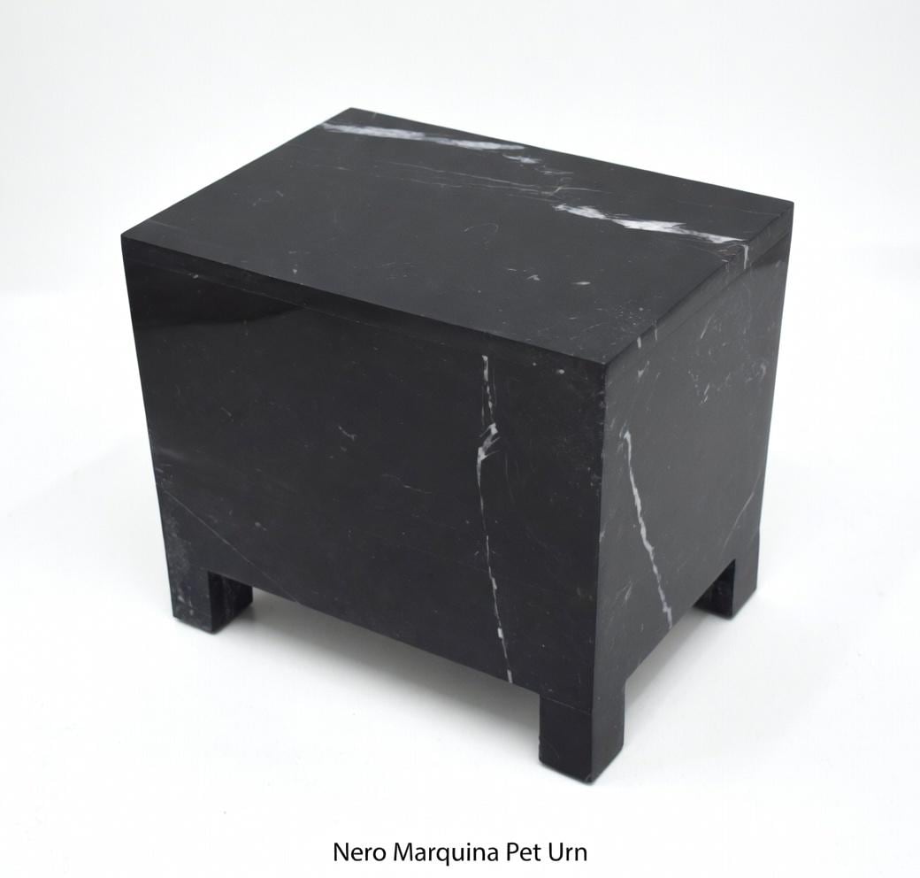 Handmade Nero Marquina Marble Pet Urn, Modern Memorial