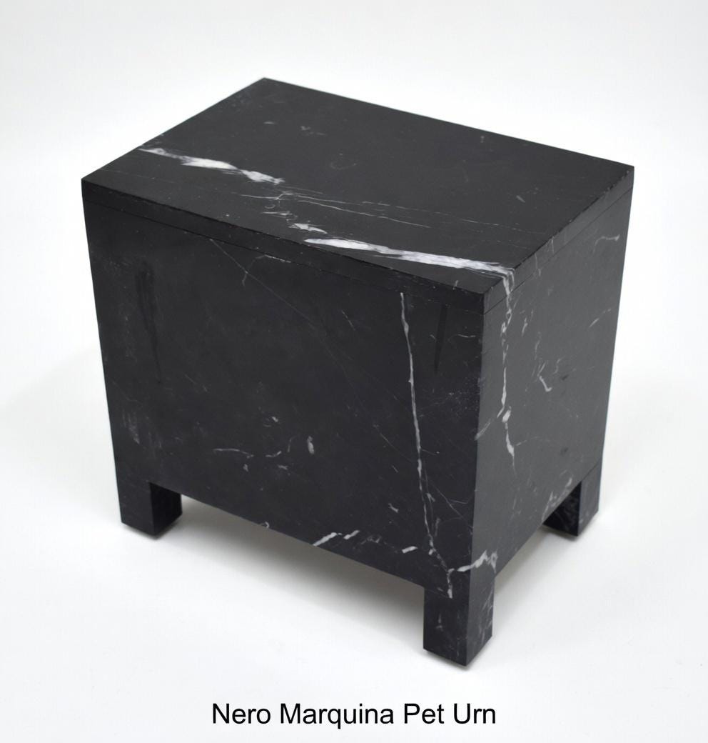 Handmade Nero Marquina Marble Pet Urn, Modern Memorial