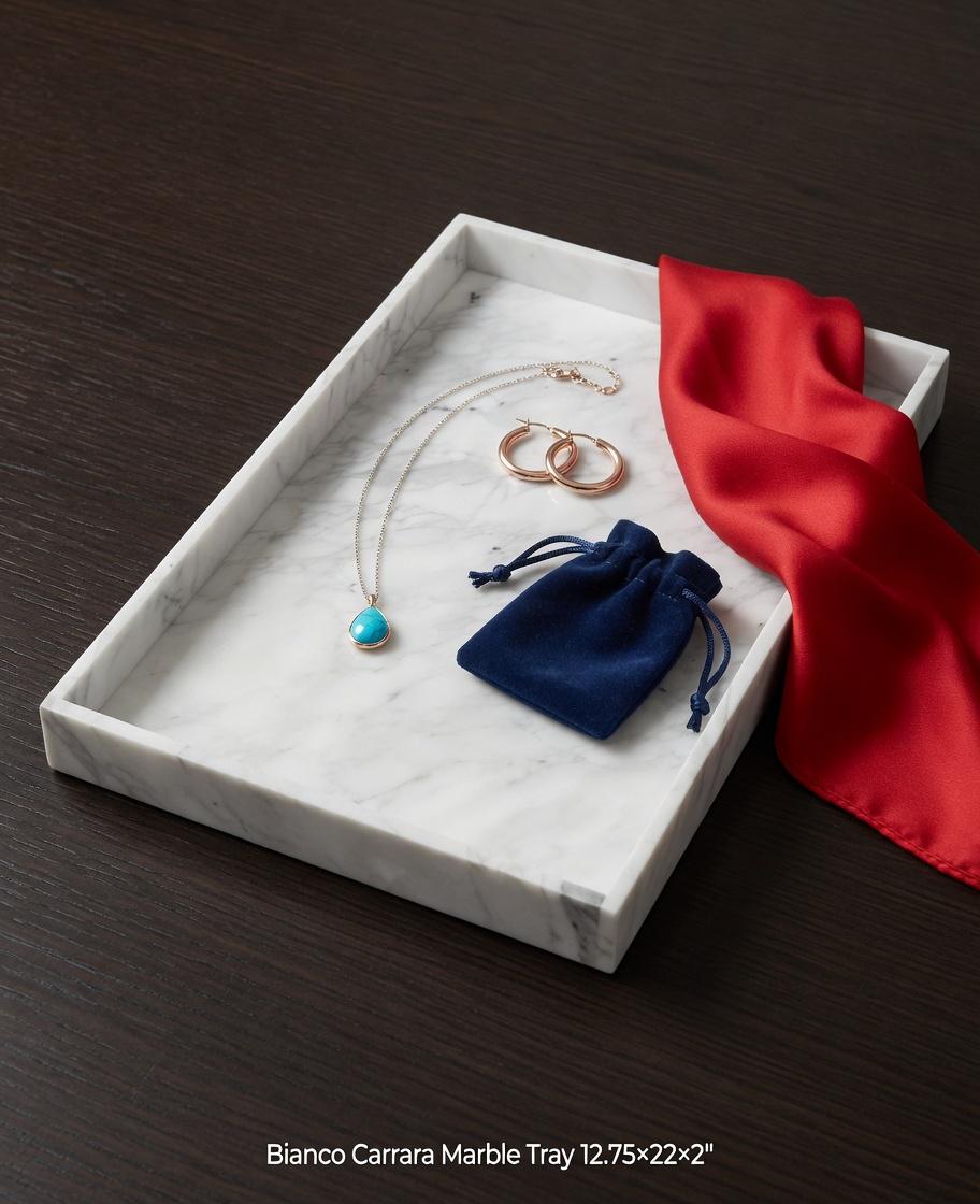 Handmade Bianco Carrara Marble Serving Tray, Elegant Centerpiece (22"x12 3/4")