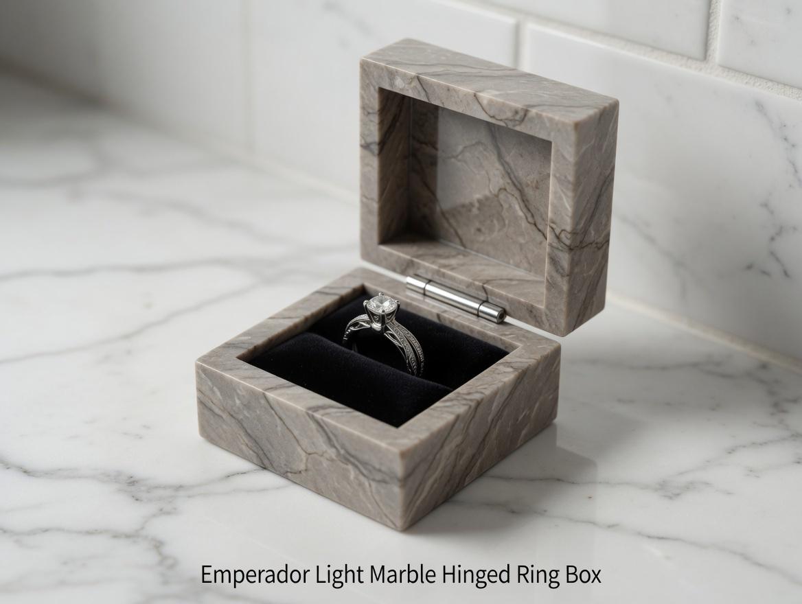 Emperador Light brown Marble Ring Box a beautiful box perfect for a proposal or display a perfect keepsake that will be treasure forever