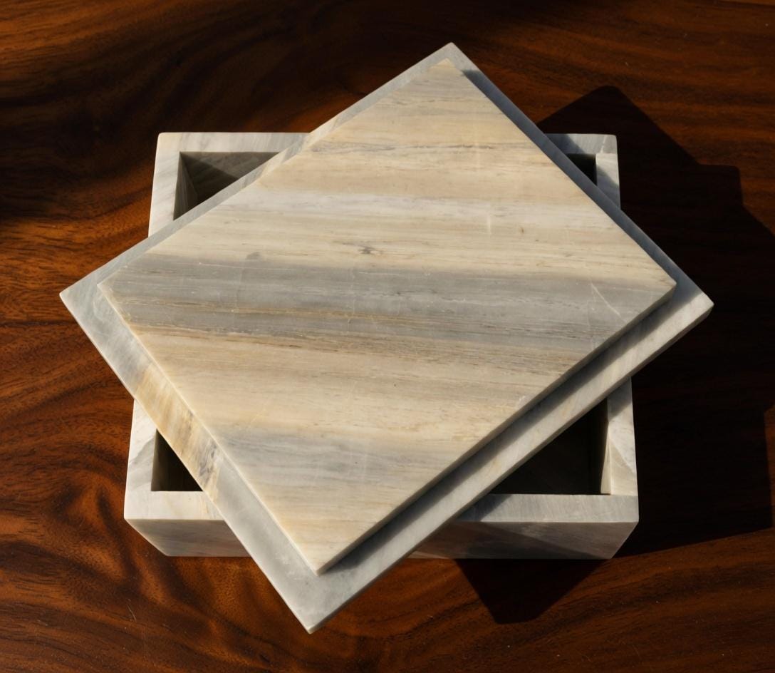 Handmade Sienna Azul Marble extra large box 15"×10" × height 4" an elegant large storage box beautiful addition Free Shipping