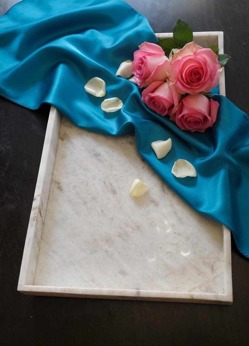 Handmade Bianco Orion serving tray  22"×14" height 2" large elegant serving tray or a beautiful centerpiece to your table or bar service.