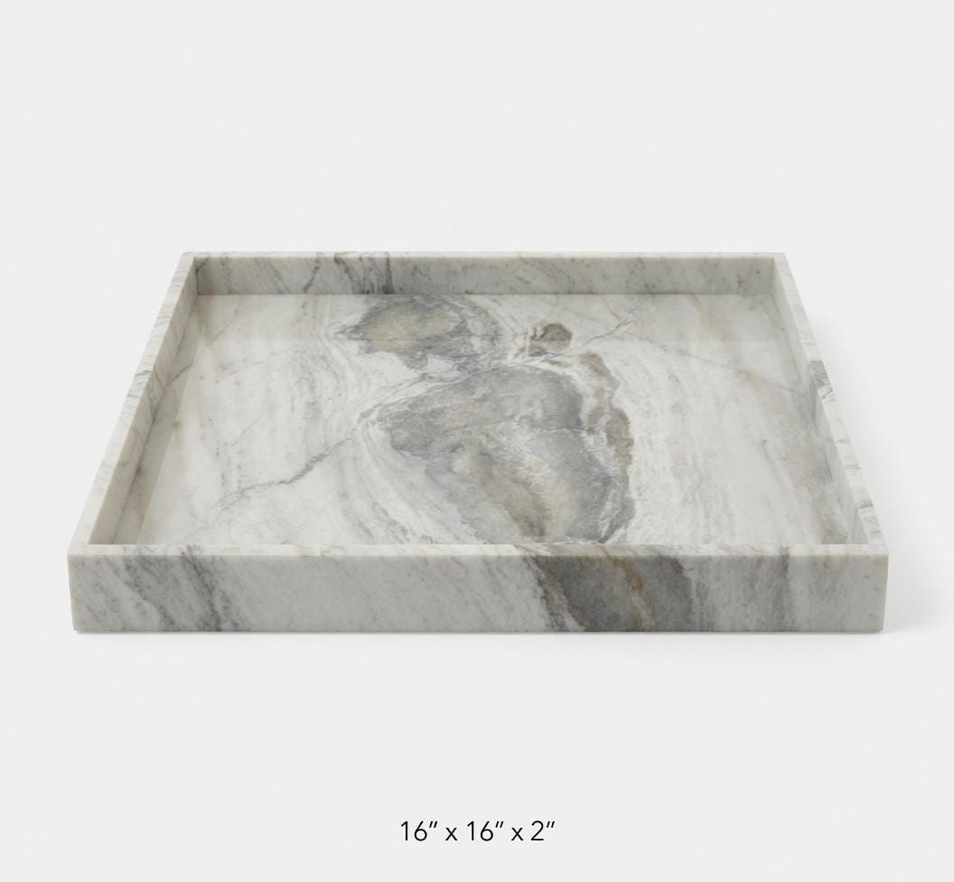 Large Bianco Orion Tray 16"×16" height 2" perfect for your table top, bar top or any elegant storage display need FREE SHIPPING