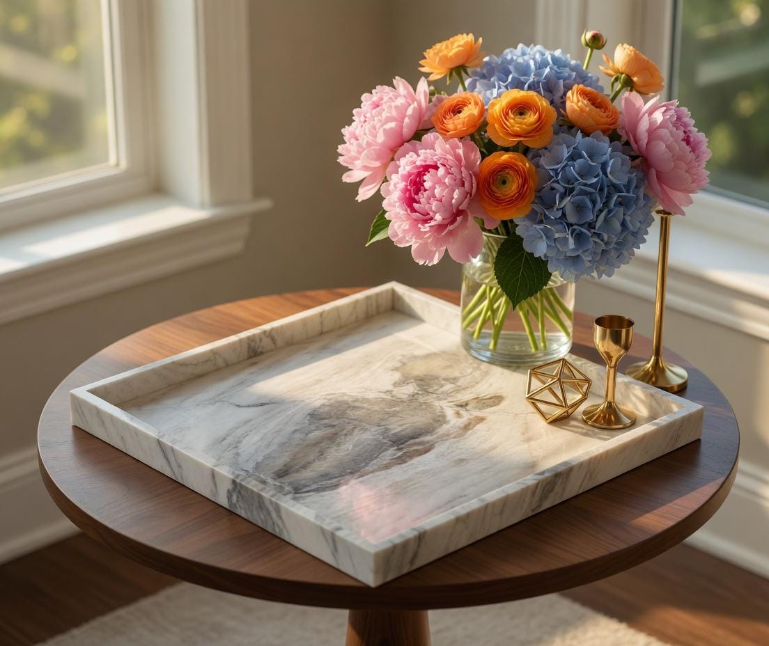 Large Bianco Orion Tray 16"×16" height 2" perfect for your table top, bar top or any elegant storage display need FREE SHIPPING
