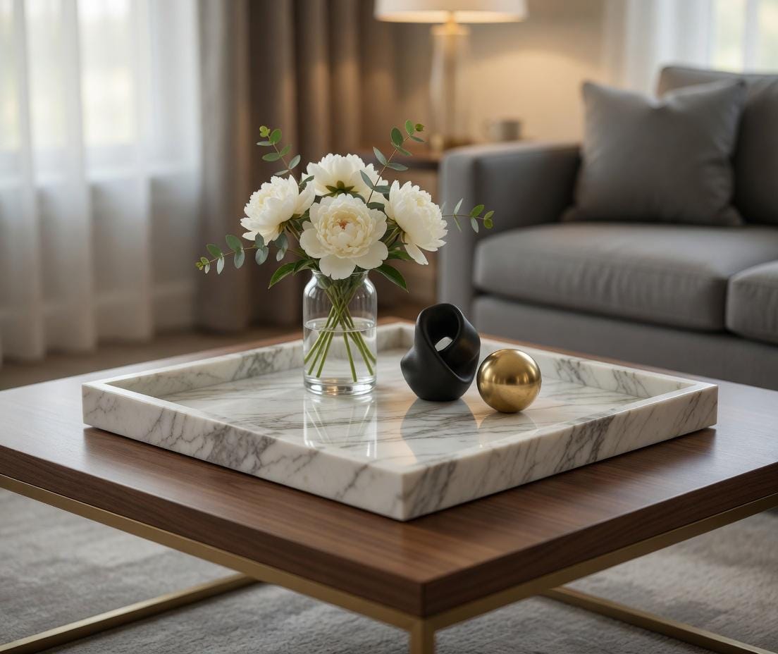 Large Bianco Orion Tray 16"×16" height 2" perfect for your table top, bar top or any elegant storage display need FREE SHIPPING