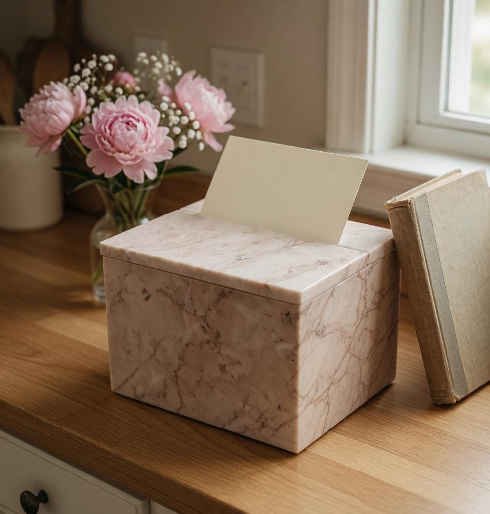 Marble Recipe Box 8"×6" height 6 1/2" fits 7x5 recipe cards Available your choice of marble types  Free Shipping