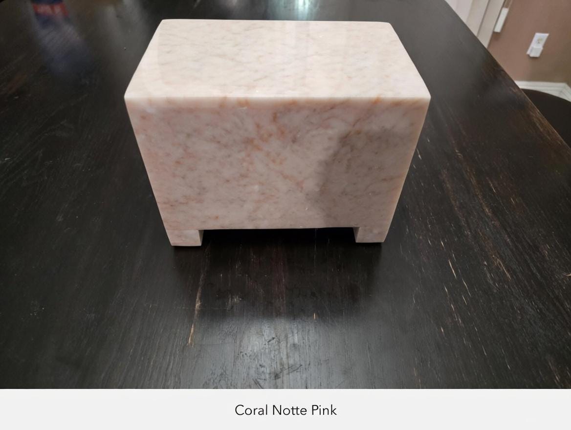 Handmade Stone Pet Urn 8 1/2" x 5 1/2" Height 6 1/2" avaliable in a variety of stone types and colors. Free Shipping.
