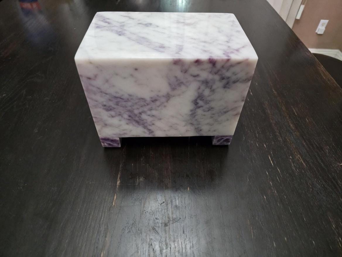 Handmade Stone Pet Urn 8 1/2" x 5 1/2" Height 6 1/2" avaliable in a variety of stone types and colors. Free Shipping.