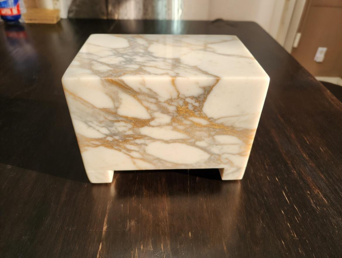 Handmade Stone Pet Urn 8 1/2" x 5 1/2" Height 6 1/2" avaliable in a variety of stone types and colors. Free Shipping.