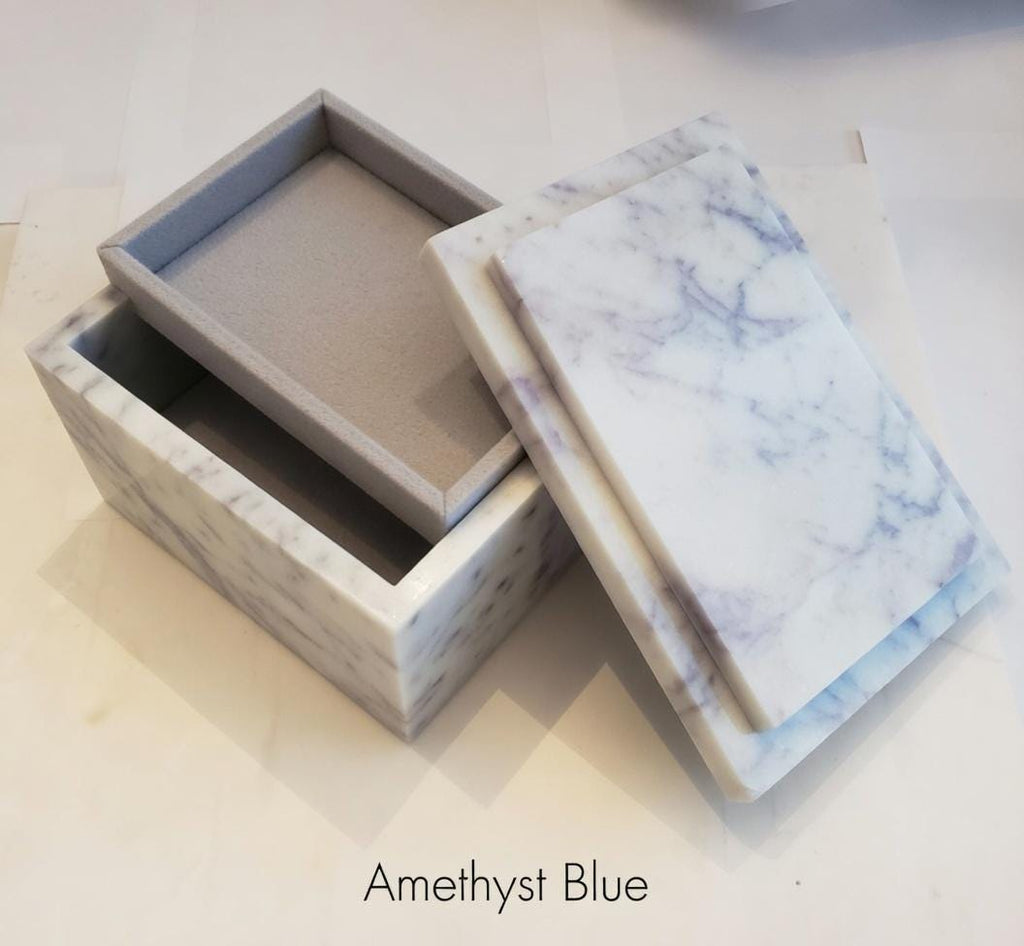 3 Tiered Large Amethyst Blue Marble Jewelry Box 9 1/2" × 6" height 4 3/4" Handmade Handcrafted Free Shipping