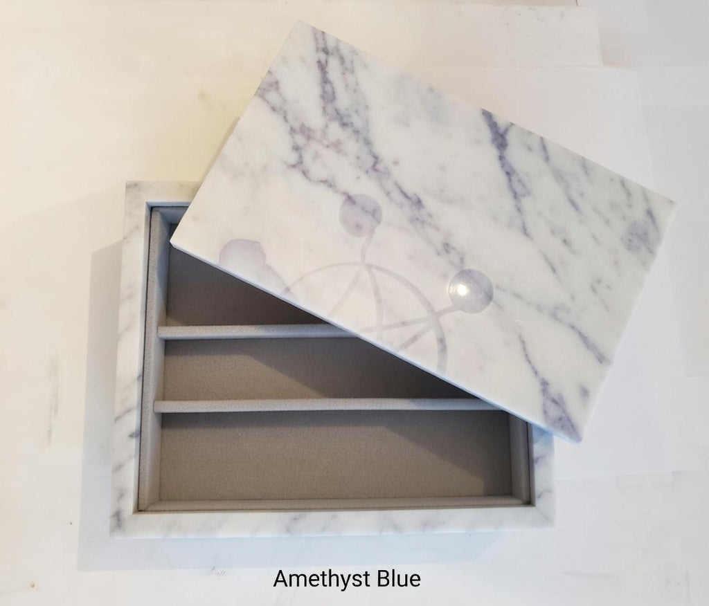 3 Tiered Large Amethyst Blue Marble Jewelry Box 9 1/2" × 6" height 4 3/4" Handmade Handcrafted Free Shipping