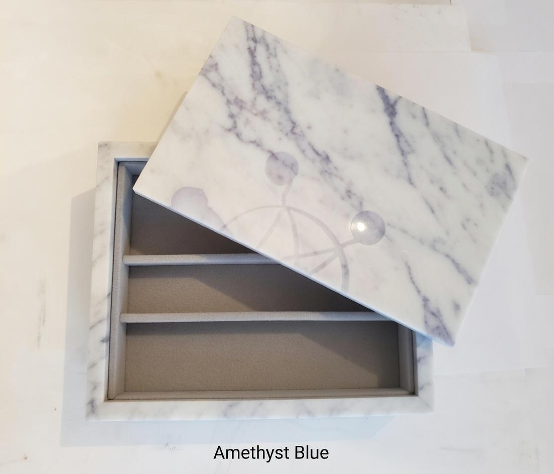 3 Tiered Large Amethyst Blue Marble Jewelry Box 9 1/2" × 6" height 4 3/4" Handmade Handcrafted Free Shipping