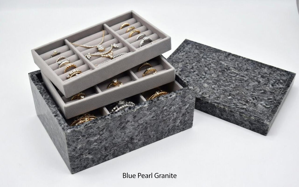 3 Tiered Blue Pearl Granite Jewelry box 9 1/2" × 6" height 4 3/4" Handmade Handcrafted Free Shipping