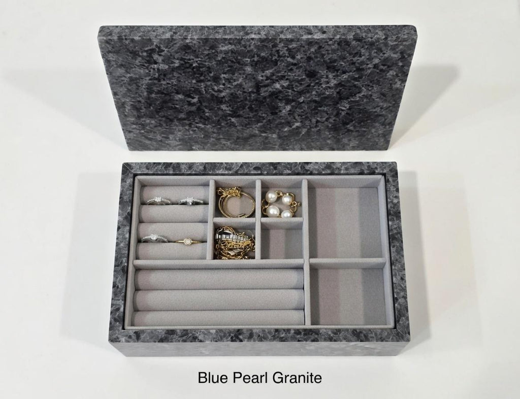 3 Tiered Blue Pearl Granite Jewelry box 9 1/2" × 6" height 4 3/4" Handmade Handcrafted Free Shipping